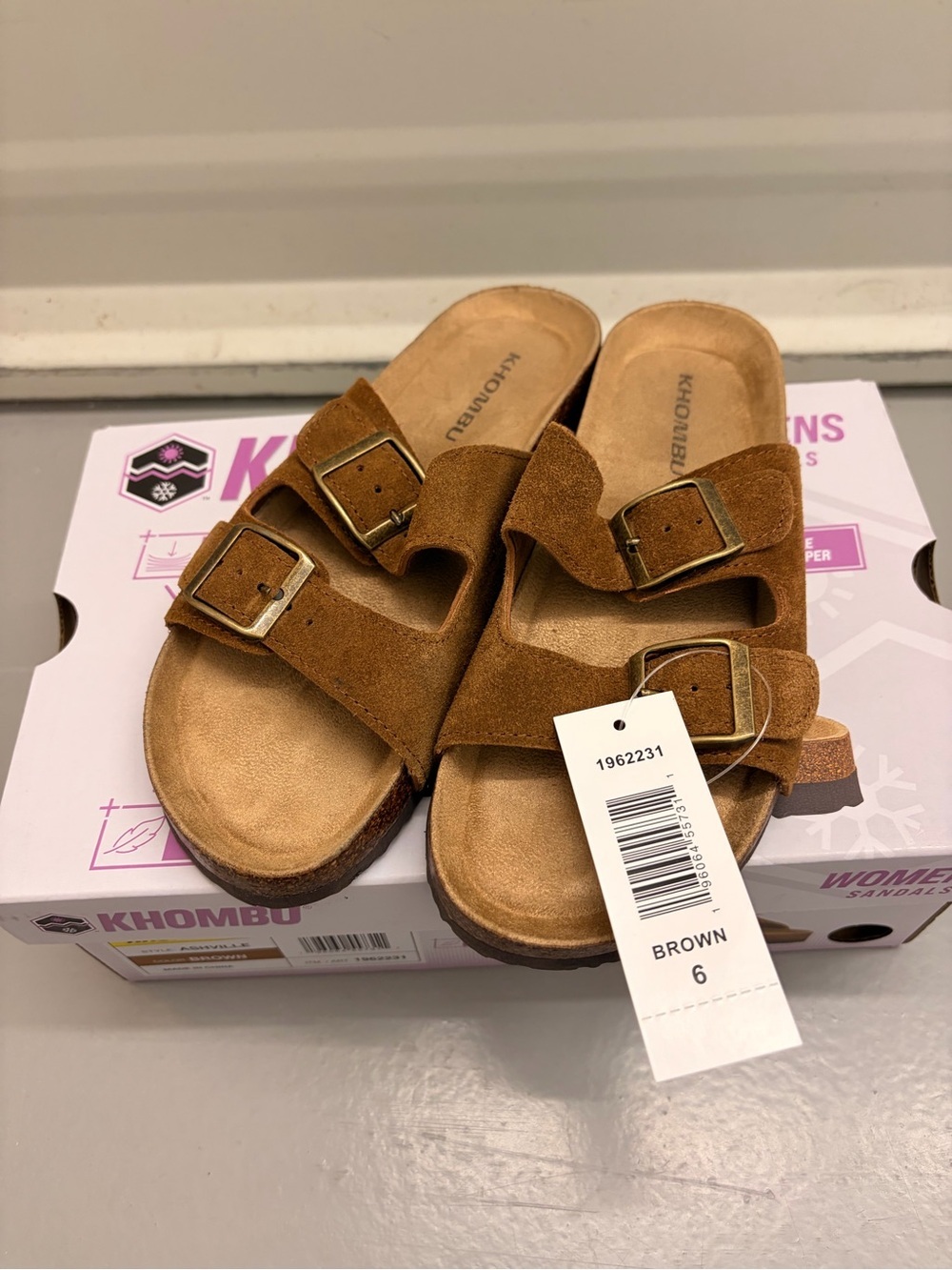Khombu Ashville Brown Suede Double Buckle Slide Sandals Women's Size 6 NEW